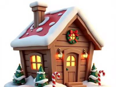 Cozy Winter Christmas Log Cabin 3D Model Low-poly 3D model