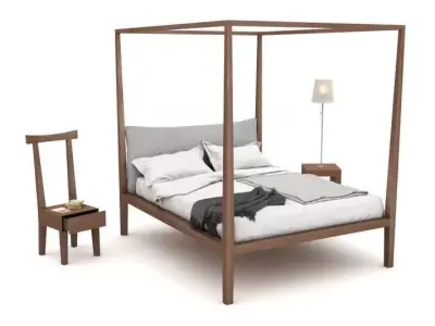 Bed With Chair And Nightstand 3D model