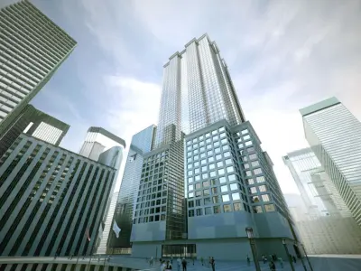 Skyscrapers Collection city with tall buildings near body of ... 3D model