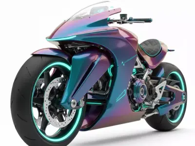 Cyberpunk Style Iridescent Electric Sportbike with Neon Accents Low-poly 3D model