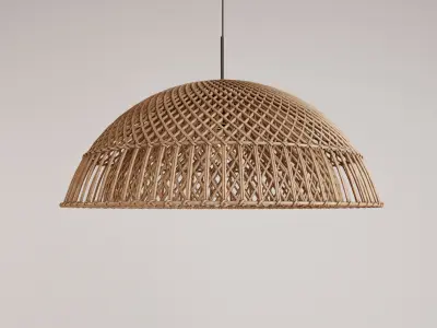  Realistic Rattan Pendant Lights High Detail 3D model