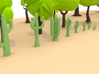 Trees Flowers and Rocks Low-poly 3D model