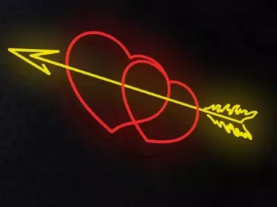 Neon Hearts and Arrow 3D model