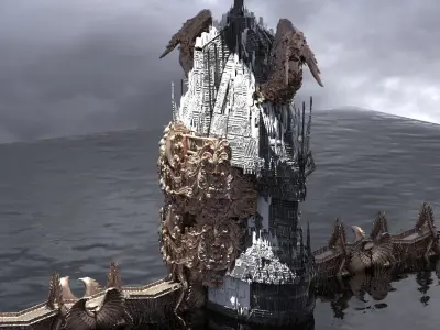 Ocean Cyberpunk Atlantis Dragon Ocean Master Tower 3D model