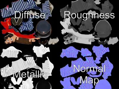 Striped Suit Character with Red Scarf  Rigged and Animated Low-poly 3D model