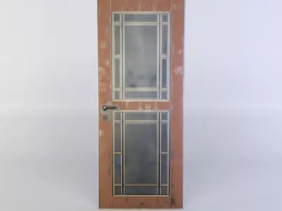Door wooden with glass panels Low-poly 3D model get