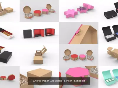 Crinkle Paper Gift Boxes - 6 Pack