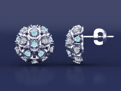 Hydrangea Diamond Stud Earrings CAD Design 3D print model