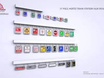 Train and Metro Station  Direction Sign 35 GRAIN Low-poly 3D model