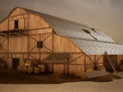 Modular Western Barn 30 Assets Low-poly 3D model