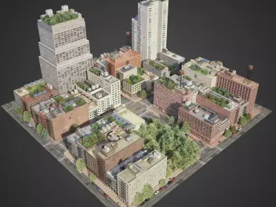 Realistic City District A33-A45 3D model