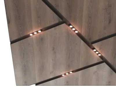 Wooden suspended ceiling with lighting 44 3D model