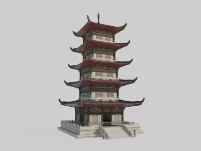 Ancient Asian Architectural Pagodas 3D model