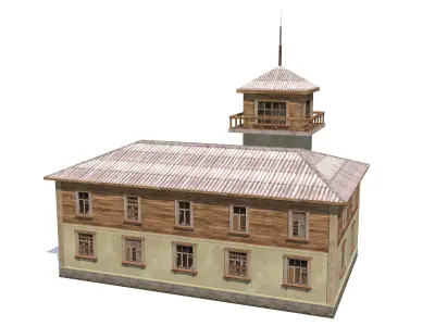 Houses - Game Ready building with water tower Low-poly 3D model