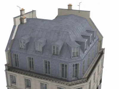 Old Paris Corner House 002 Low-poly 3D model