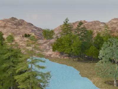 Mountain Landscape with River and Trees 3D model