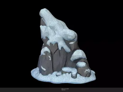Stylized Snowy Rocks Game Ready - AI Low-poly 3D model