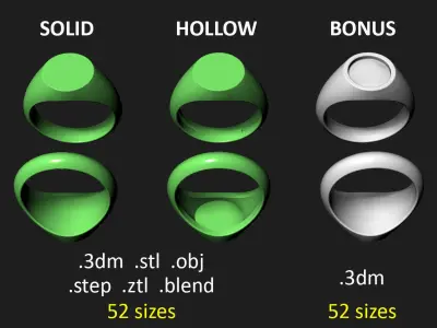 11 mm Signet ring Pack 3D print model