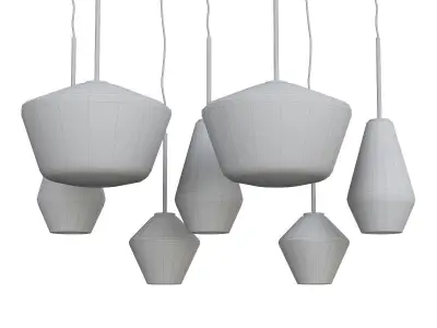 Sculptural five glass pendant lights hanging from wall 3D model