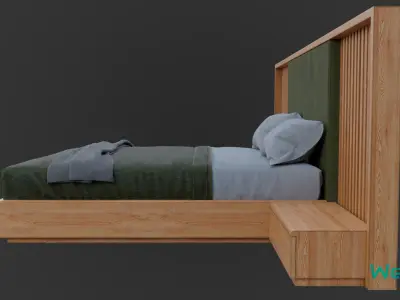 Bed with Vertical Slatted Headboard Low-poly 3D model