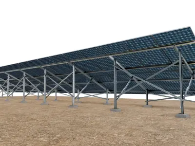 Lowpoly Ground Mounted Solar Panels-19 Rows of PV Modules Low-poly 3D model