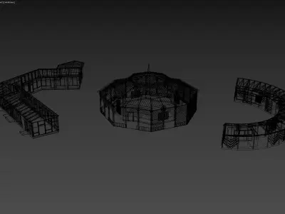 Set of Three Unique Pavilion and Stall 3D Buildings 3D model