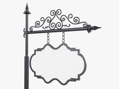 Forged column with hanging sign 05 3D model