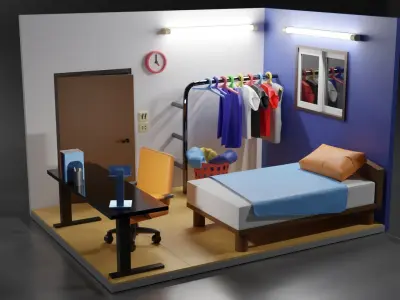 OLD Room isometric Low-poly 3D model