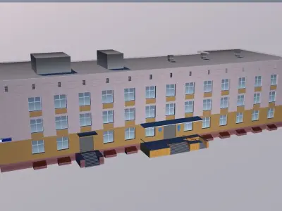 School building on cloudy day Low-poly 3D model