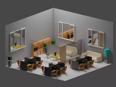 3D Low-Poly Office with desk and chairs Low-poly 3D model