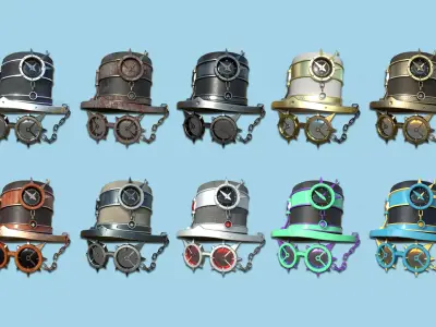 10 Steampunk Hat Collection - SciFi Character Design 3D Model Pack