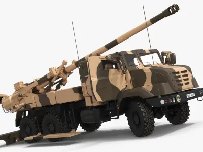  Mobile Howitzer System On Wheeled Chassis Desert Camouflage Rigged 