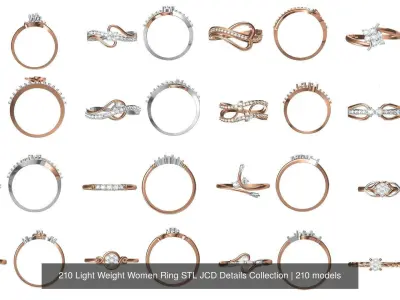 210 Light Weight Women Ring STL JCD Details Collection 3D Model Pack