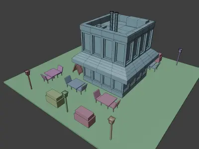 lowpoly cafe Low-poly 3D model