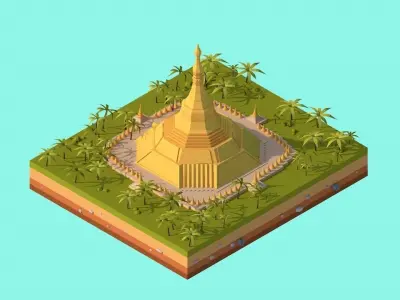 Cartoon Lowpoly Shweadagon Pagoda Low-poly 3D model