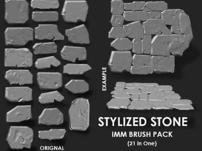 STYLIZED STONE MEGA PACK 4 IN ONE - 122 BRUSHES 3D model