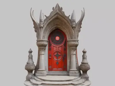 Medieval Stone Altar Baphomet Gate Door Low-poly 3D model