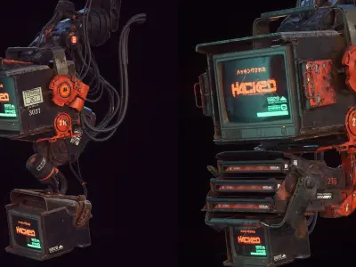  2 Cyberpunk Monitors-C4D-Octane-Redshift 