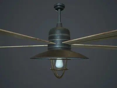 Retro Ceiling Fan With Lamp PBR Gamre Ready Low-poly 3D model