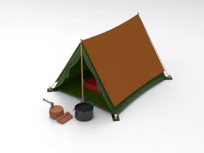 Camp Scene Low-poly 3D model