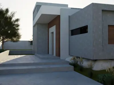 Modern Concrete House 3D model Low-poly 3D model