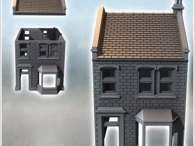 Tiled-roof house with bay window on the ground floor and a large 3D print model get
