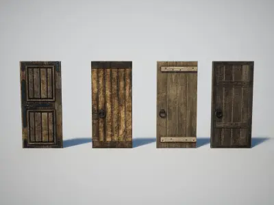 Wooden Medieval Door Low-poly 3D model