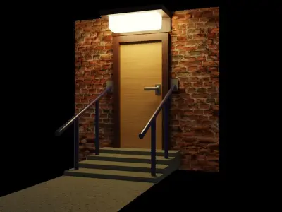 Natural Front Door with Steps and Rails Free low-poly 3D model