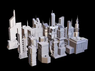 21 Low Poly Sci-Fi Buildings Low-poly 3D model