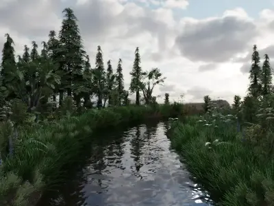 Scene river in forest 3D model