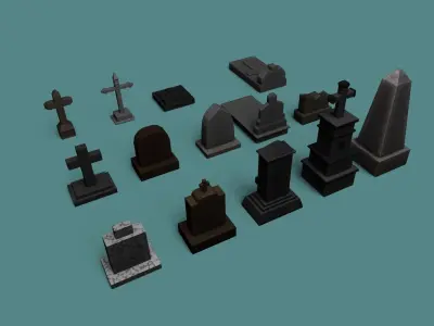 Cemetery Asset - Graveyard Tombs Low-poly 3D model