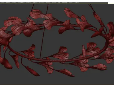 Decorative chandelier Wintery flover Gold with White shades Low-poly 3D model