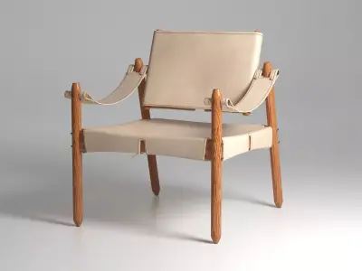 Veranda leather and wood chair 3D model
