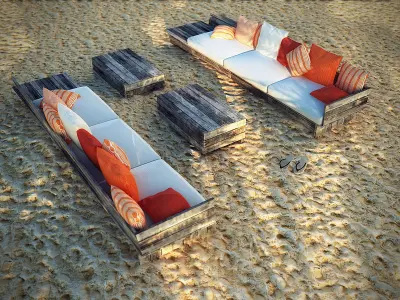 Rustic Wood Beach Furniture 3D model